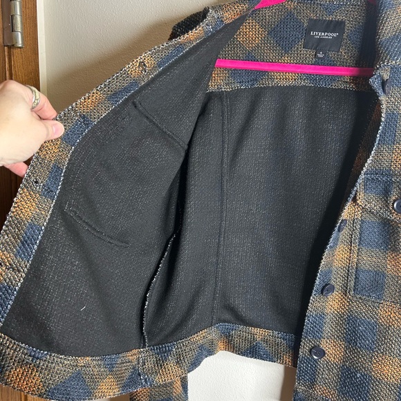 Liverpool Blue and Tan Checkered Distressed Plaid Jacket size S - Picture 3 of 8